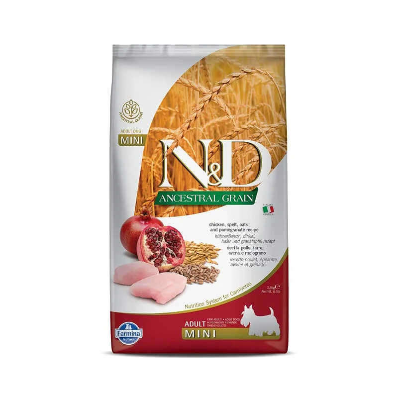 Farmina N&D Ancestral Grain Mini Breed Adult Dry Dog Food - Chicken & Pomegranate, 2.5KG