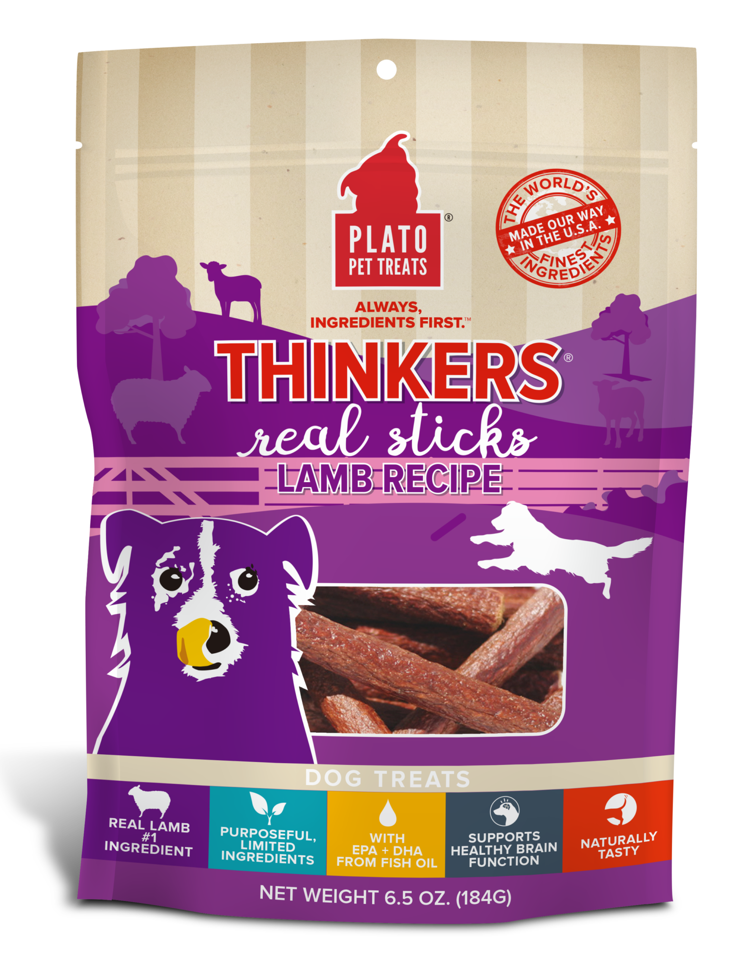 Plato Thinkers Lamb Sticks Dog Treats