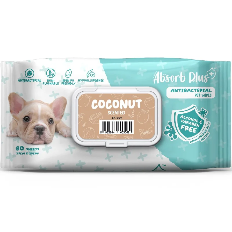 4 FOR $15: Absorb Plus Antibacterial Coconut Scented Pet Wipes 80ct