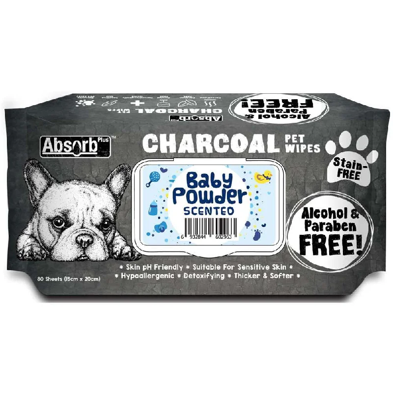 4 FOR $20: Absorb Plus Charcoal Baby Powder Scented Pet Wipes 80ct