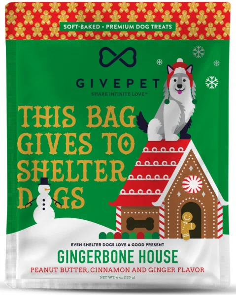 GivePet Holiday Dog Treat Soft Gingerbone House 6 oz.