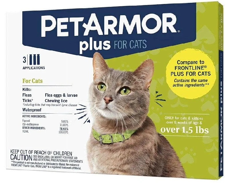 PetArmor Plus Flea and Tick Treatment for Cats (Over 1.5 Pounds) - 3 count