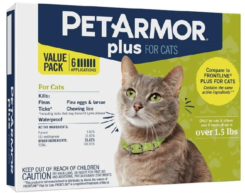 PetArmor Plus Flea and Tick Treatment for Cats (Over 1.5 Pounds) - 6 count