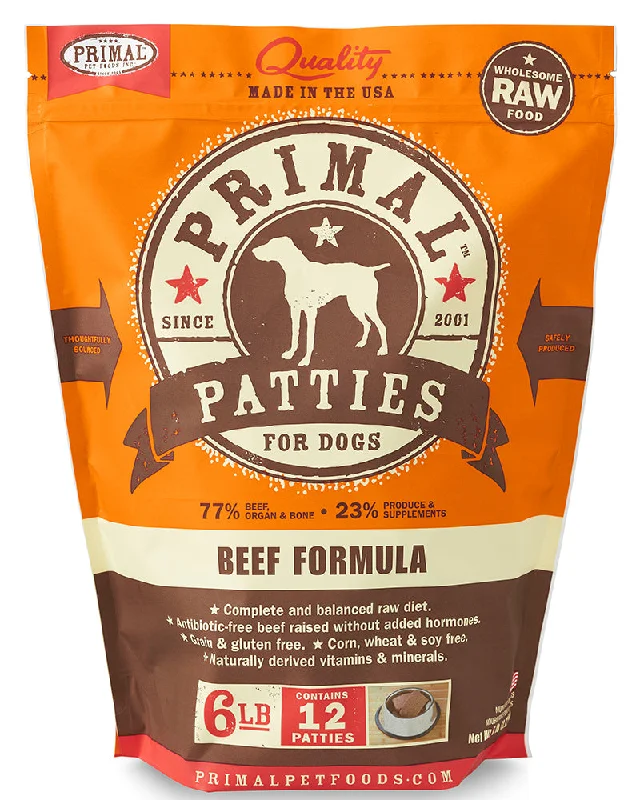 Primal Raw/Frozen Beef Patties Canine Formula 6lb